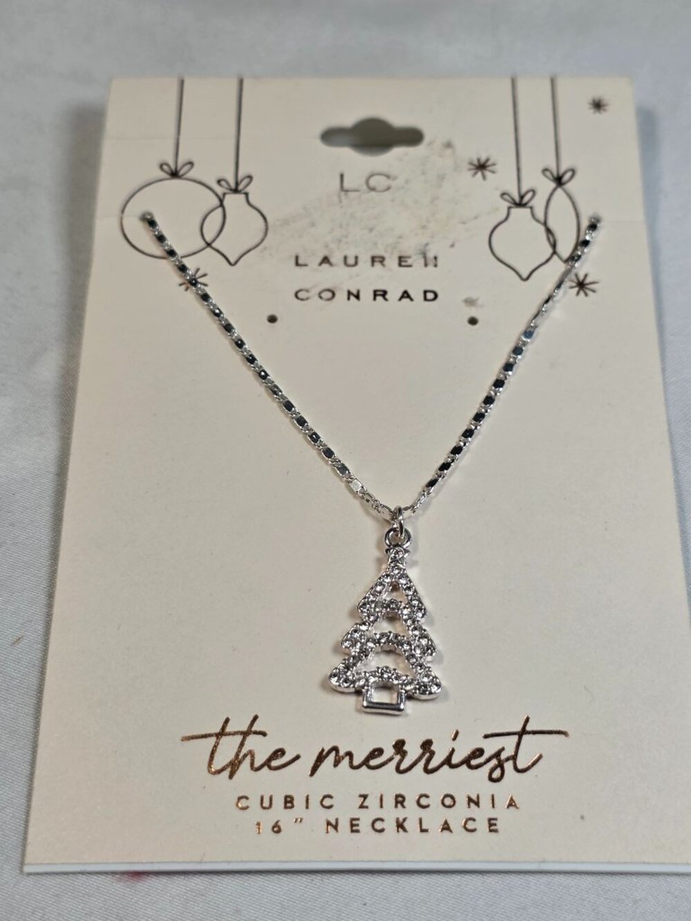 LC Lauren Conrad The Merriest 16" Christmas Tree Cubic Zirconia CZ Necklace NEW